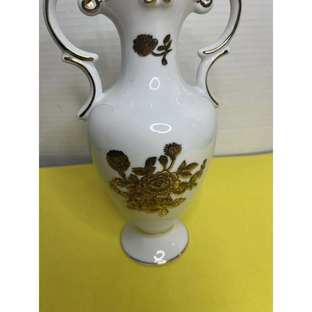 Japan Vase Gold Trim Hand Painted Roses Porcelain Double Handle 8X4.25X3.25